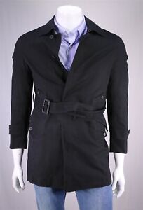 Peter Johnston Black Wool Belted Trench Coat Slim Fit Jacket Men's Small