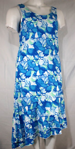 Fresh Produce Blue Green Print Sleeveless Angle Hem Cotton Summer Dress Sz-XL