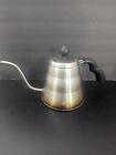 Vintage stainless steel swan neck kettle with curved black handle