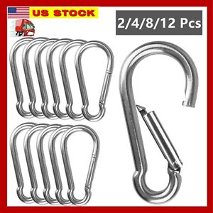 2/4/8/12 Pcs of 4.5 Inch Carabiner Clips Stainless Steel Spring Snap Hook 660 Lb
