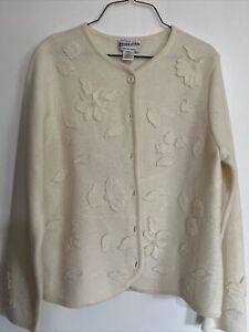 Vintage Pendleton Womens Cardigan Sweater Floral Bead Merino Wool Large Regular.