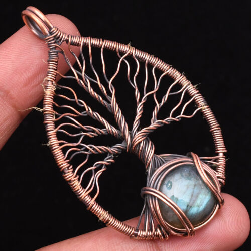 Labradorite Tree of Life Gemstone Copper Wire Wrap Handmade Jewelry Pendant 2.32