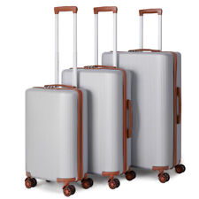 3PCS Luggage Bag Carry On Set Trolley Suitcase ABS w/Cover Travel Spinner Sliver
