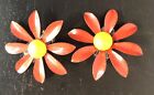 Vintage Red/Yellow Enamel Metal Daisy Flower Power Mod Clip Earrings