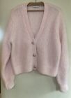 CLAUDIE PIERLOT SOFT PINK MOHAIR WOOL RIBBED SHORT CARDIGAN CRYSTAL BUTTONS