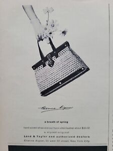 1960 women's Etienne Aigner straw handbag purse vintage fashion ad