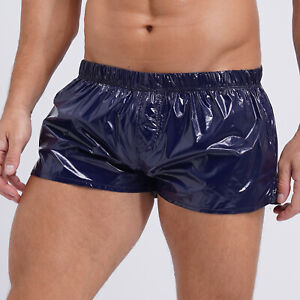Men's Shiny Boxer Shorts Elastic Waistband Hot Pant Wet Look Gym Club Sportwear