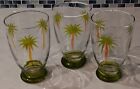 Lot Of 3 Laurie Gates Ware Bahama Palm Trees 6” Low Ball Drinking Glasses Etched