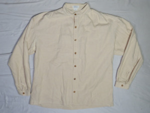 ALICES COUNTRY COTTAGE HANDCRAFTED MENS SHIRT XL NATURAL WHITE BANDED PIONEER