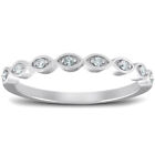 1/10 Ct Diamond Wedding Ring Womens Stackable 10k White Gold Anniversary Band