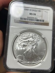 2008 W Silver American Eagle NGC MS 70 Brown Label