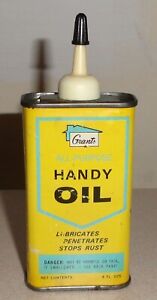 Vintage 60's W T GRANT Department Store 4 Oz Handy Oil Can - Household Oiler Tin