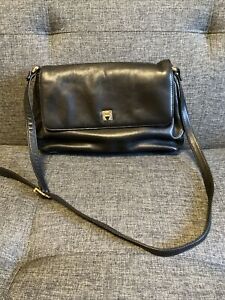 Etienne Aigner Genuine Leather Black 5 Compartment Adjustable Shoulder Bag