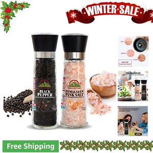 Adjustable Ceramic Salt and Pepper Grinder Set - Pink Salt & Black Pepper - G...