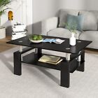 Black High Gloss Glass Cocktail Coffee Table Center for Living Room With Storage