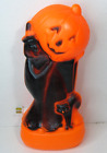 RARE Vtg Witch Cat Pumpkin Halloween Orange Black Blow Mold Light General Foam