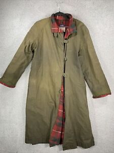 Vintage ORVIS Loofy Wool Lined Wax Oilskin Trench Coat Green Men’s Small England