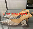 ZARA NEW WOMAN HIGH-HEEL SLINGBACK SHOES WITH FAUX PEARLS BEIGE 35-42 2815/110
