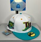New Era 59fifty Tampa Bay Devil Rays White Teal Fitted Hat Size 7 3/8 20th PIN