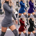 Womens High Neck Long Sleeve Bodycon Dress Party Slim Stretch Knit Mini Dress