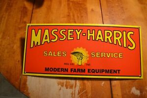 ORIGINAL MASSEY HARRIS SALES SERVICE MODERN FARM EQUIPMENT PORCELAIN SIGN DEALER