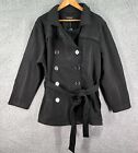 New Look Womens Pea Coat Black Belt Button Front Size 3X  Cotton Polyester Blend