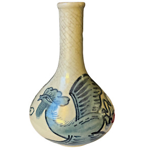 Vintage Korean Joseon Style Phoenix Wind Vase Blue Gray Crackle Finish 7” Lovely