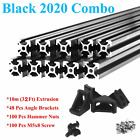 Black 2020 T-slot Aluminum Extrusion Combo Kit 10m Extrusion Angle Brackets