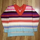 CABI 5982 Women's Cotton Striped Sweater Multicolored Double V Neckline Size XS