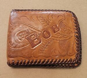 VINTAGE HAND TOOLED HANDCRAFTED LEATHER WALLET - SIGNED BOB NAME