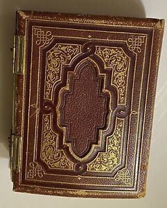 New ListingANTIQUE MID 1800'S PHOTO ALBUM LEATHER BRASS GOLD EMBOSSED 45 PHOTOS OBERLIN OH