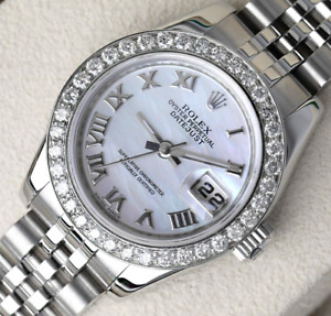 Rolex Datejust 26mm 179174 Ladies Watch White Mother of Pearl Dial Diamond Bezel