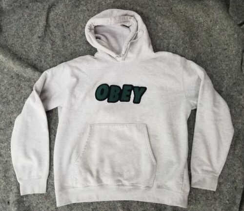 OBEY Thick Hooded Sweatshirt Green Chenille Patch Hoodie Men's Sz Large Y2K