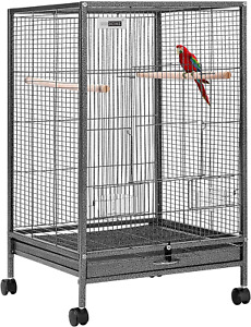New Listing30 Inch Height Wrought Iron Bird Cage with Rolling Stand for Conures Lovebirds C