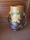 Original Roseville Vintage Pottery Water Lily Vase, Shape 74-7, Walnut Brown