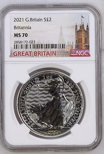 2021 SILVER 1 OZ BRITANNIA ✪ NGC MS-70 ✪ NGC MS-70 2 POUND COIN 023 ◢TRUSTED◣