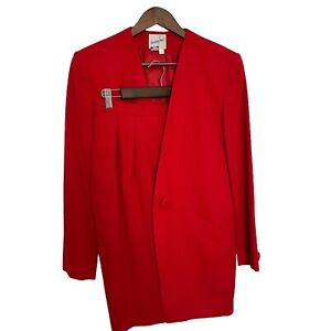Jacqueline Ferrar women’s suit set skirt long jacket wool red 10