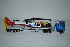 Majorette 1:87 HO Super Movers Cab Over Semi W/Low Boy Trailer & Helicopter