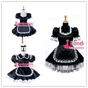 Sissy Maid Black Satin Lockable Dress Cosplay Costume