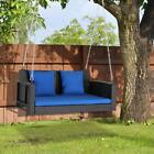 2-Person Outdoor Wicker Hanging Porch Swing Bench w/ Curved Seat Brown