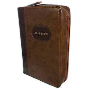 KJV Large Print Zippered Bible with Organizer Cover, brown indexed