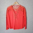 Free People Lola Lace Trim V-neck Top Size XS Red Ribbed Lightweight Boho EUC