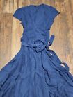 NWOT Polo Ralph Lauren Women's Navy Blue Wrap Maxi Dress 100% Linen