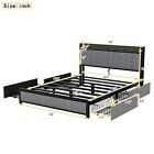 Queen Bed Frame with LED , Upholstered Bed with 4 Storage Drawers and USB Ports