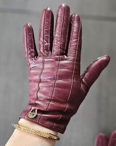 Vtg Etienne Aigner Leather Driving Gloves Oxblood Angora Wool Size 7 Italy
