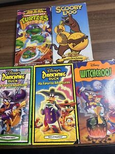 Vintage Kids VHS Lot (5) - Darkwing Duck - Scooby Doo - Ninja Turtles - Untested