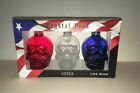 3 Crystal Head Vodka SKULL SET 50ml Empty Bottles USA RED WHITE BLUE