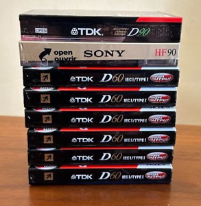 TDK and SONY Empty Cassettes D90, D-60, HF-90 Bundle of 8 units Sealed.