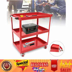 Rolling Cart 3 Tier Tool Carts with Wheels Steel Service Cart Mechanic Red
