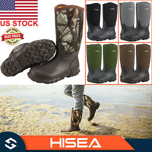 HISEA Men's Outdoor Rain Boots Waterproof Warm Neoprene Rubber Boots Hunting Mud